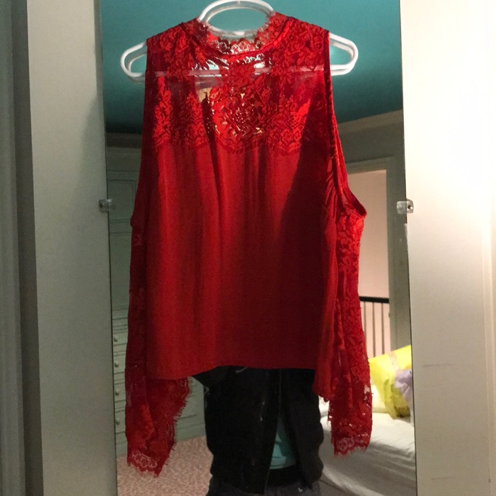 Red Lace open back shirt